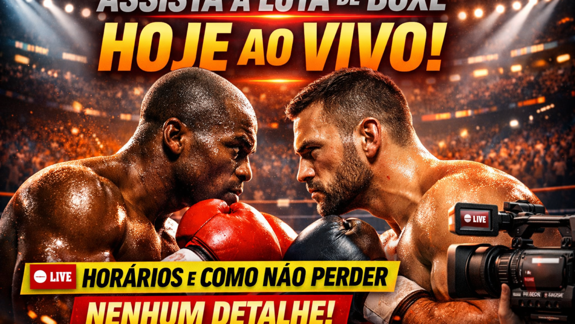 Dois lutadores de boxe se encaram em um ringue, um deles usa luvas vermelhas e o outro, luvas pretas, enquanto uma câmera está posicionada para gravar a luta.