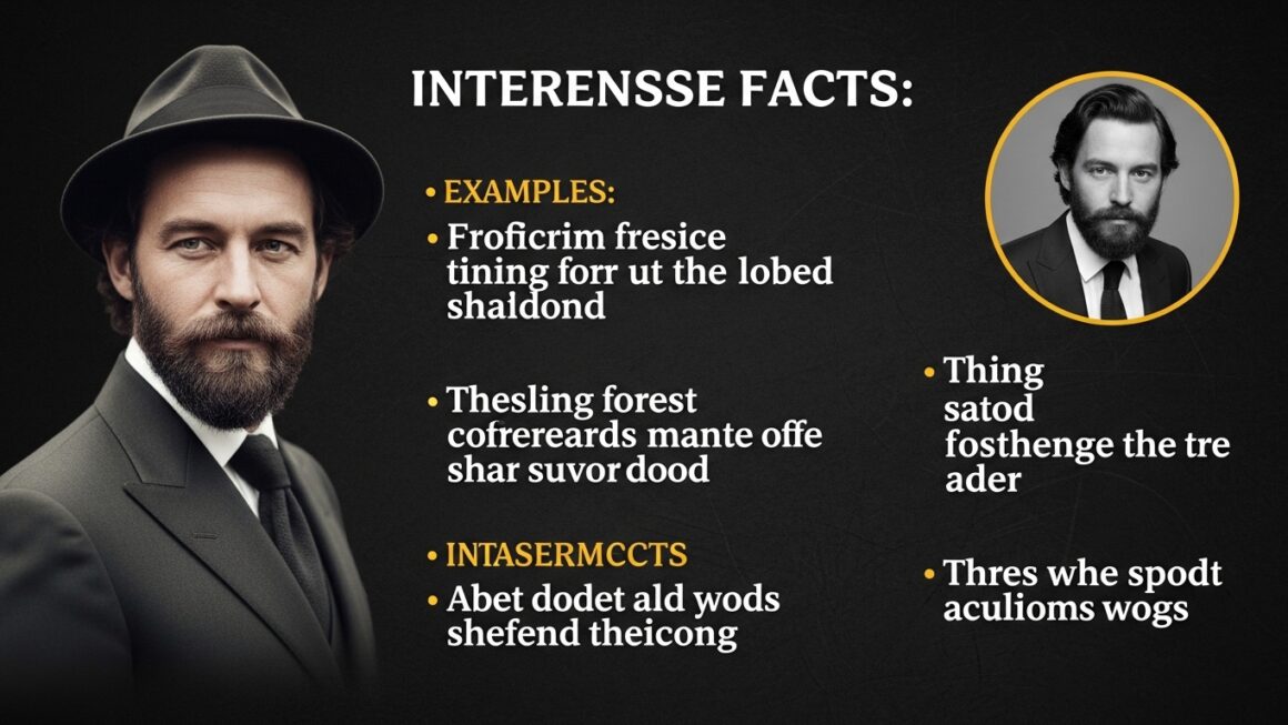Retrato de um homem com barba e chapéu, ao lado de uma lista de fatos interessantes.