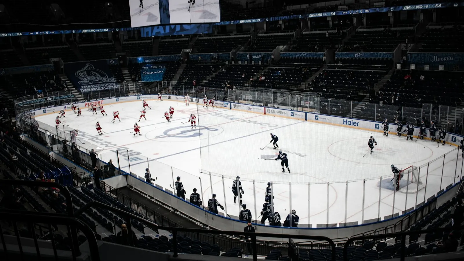 Ice hockey game in a large indoor arena