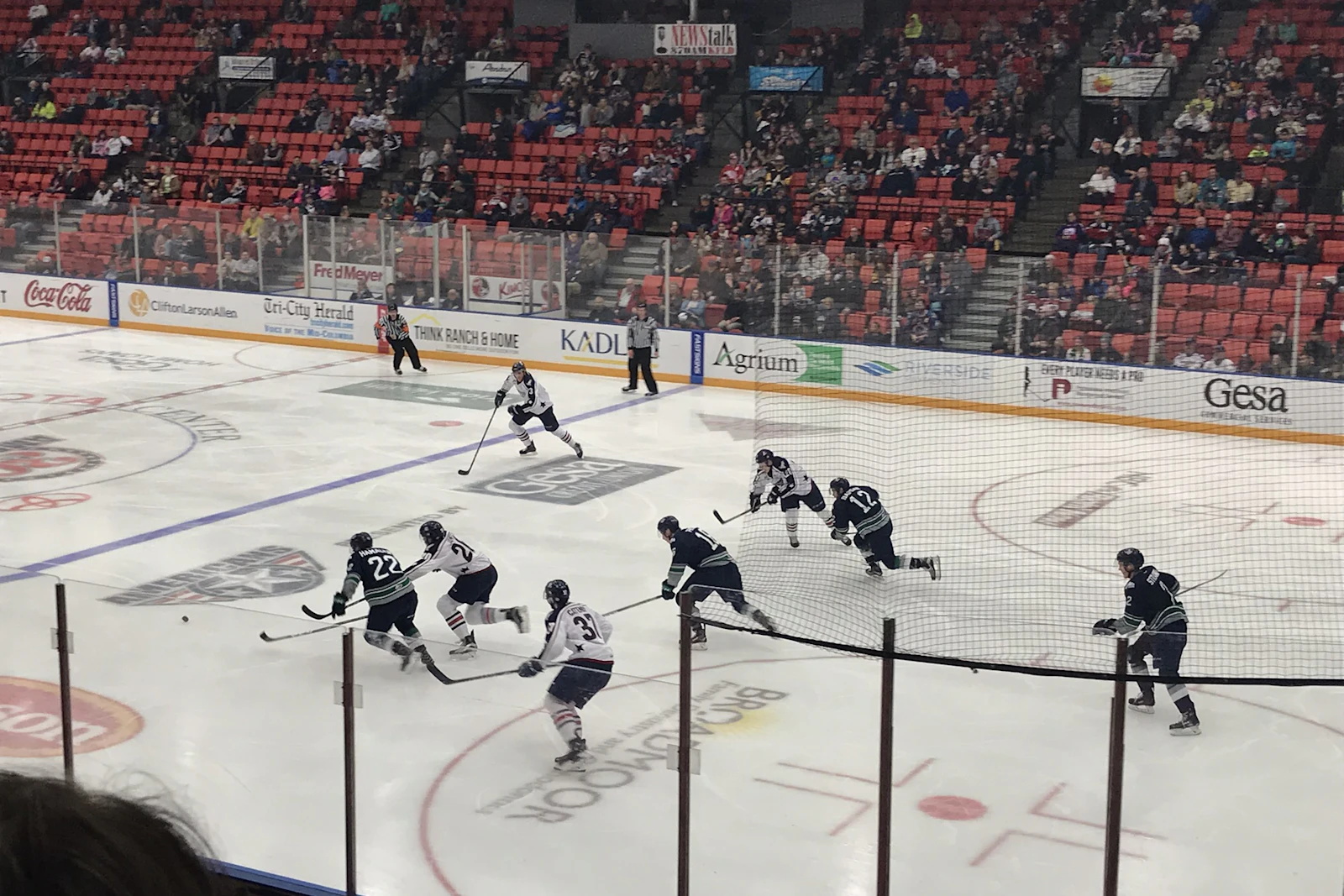Wide view of a professional hockey game from the arena stands, used for our Tulsa Oilers opening night recap